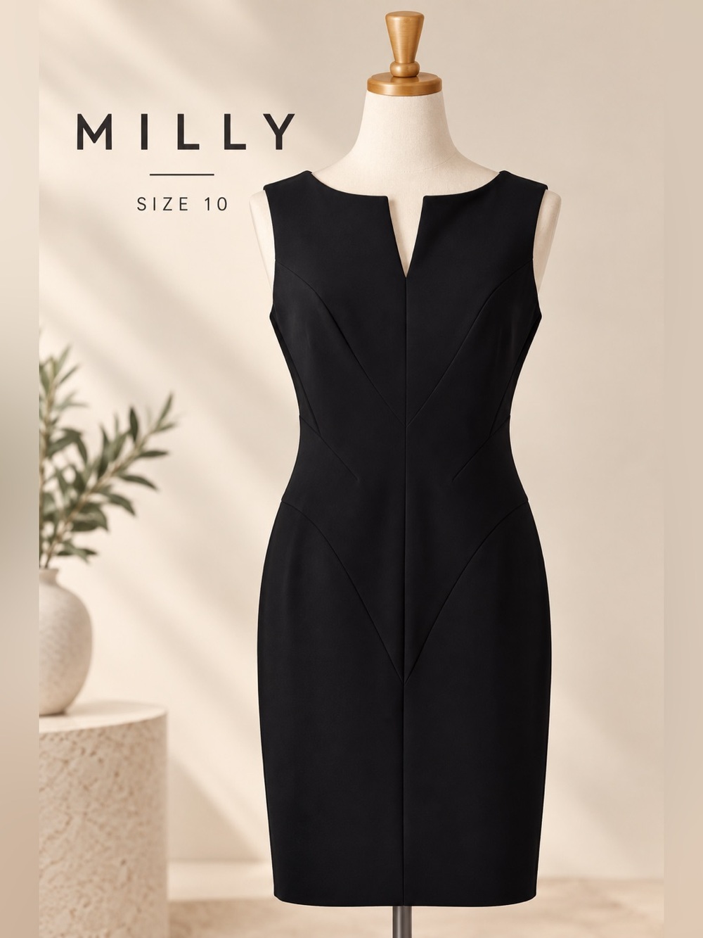 Milly Notched Shift Dress Black Size 10